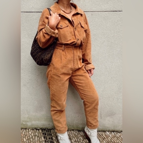 12th Tribe Pants - 12th tribe corduroy jumpsuit brown tan indie core boho oversized chic small